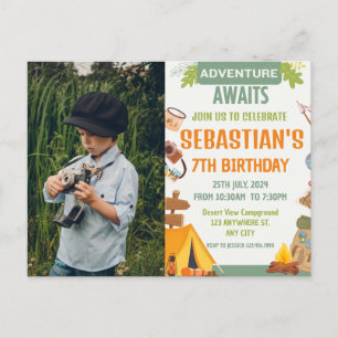 Carte Postale Fête d'anniversaire camping pour enfants modernes