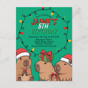 Carte Postale Fête d'anniversaire Capybara Lumières de Noël