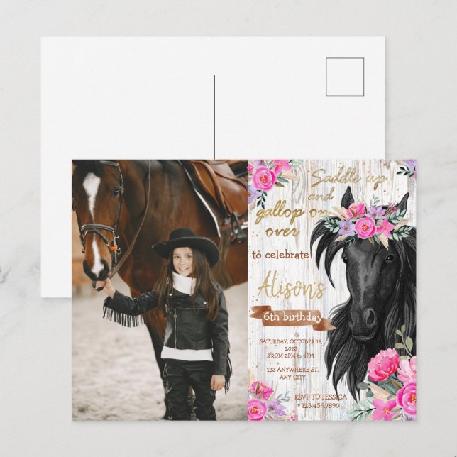 Carte Postale Fête d'anniversaire Cheval rustique Anniversaire C (Devant / Derrière)