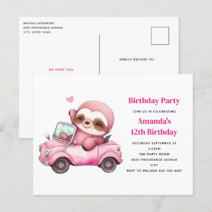 Carte Postale Fête d'anniversaire convertible avec un flot rose