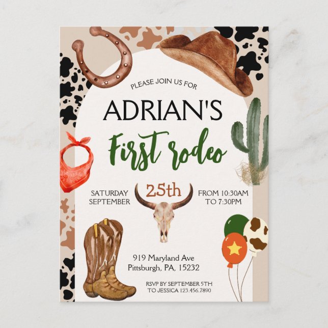Carte Postale Fête d'anniversaire Cowboy 1er Rodéo (Devant)