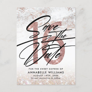 Carte Postale Fête d'anniversaire de 16 ans Rose Gold Marble Enr