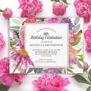 Carte Postale Fête d'anniversaire de 18 ans aux fleurs aquarelle