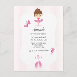 Carte Postale Fête d'anniversaire de ballerine rose