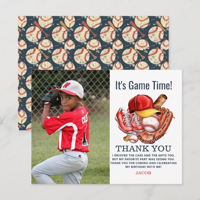 Carte Postale Fête d'anniversaire de baseball bleu marine pour e (Devant / Derrière)