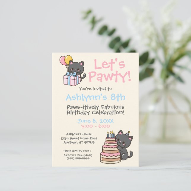 Carte Postale Fête d'anniversaire de chat noir Kawaii adorable (Debout devant)