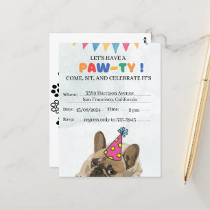 Carte Postale Fête d'anniversaire de chien Pug Puppy Paw-ty Anni