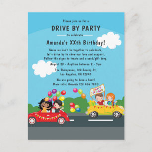 Carte Postale Fête d'anniversaire de défilé en voiture amusante