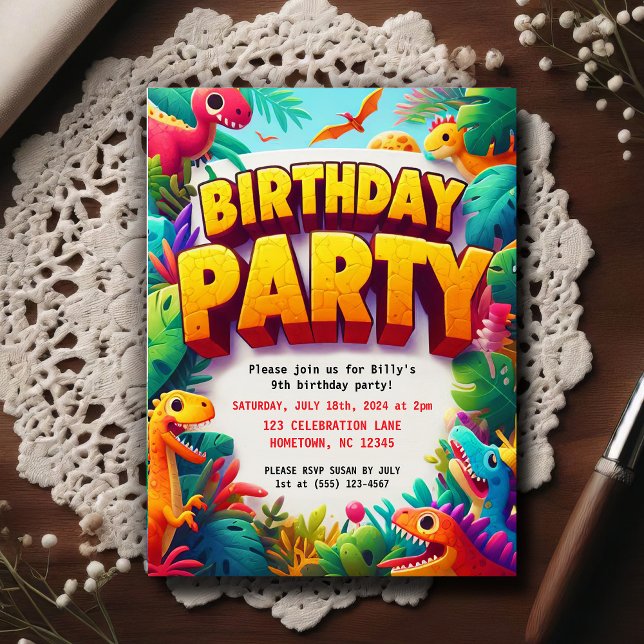 Carte Postale Fête d'anniversaire de dinosaures pour enfants ple (Créateur téléchargé)