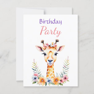Carte Postale Fête d'anniversaire de fille à thème girafeau flor