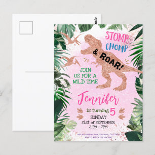 Carte Postale Fête d'anniversaire de fille avec un joli T-Rex di