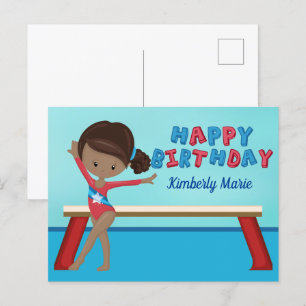 Carte Postale Fête d'anniversaire de gymnaste afro-américaine