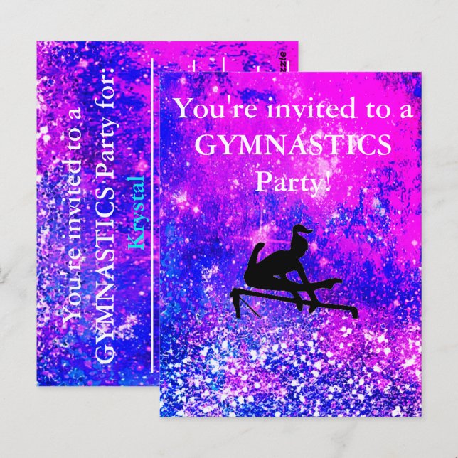 Carte Postale Fête d'anniversaire de gymnastique pour filles sur (Devant / Derrière)
