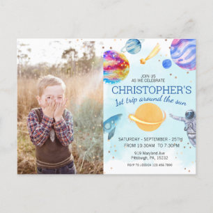 Carte Postale Fête d'anniversaire de l'espace astronaute bleu