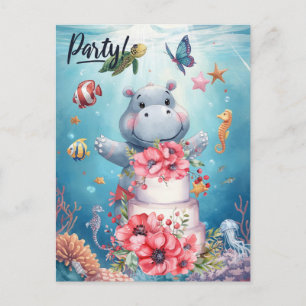 Carte Postale Fête d'anniversaire de l'Hippopotame sous l'eau