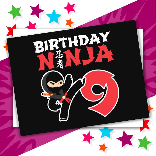 Carte Postale Fête d'anniversaire de ninja de karaté de 9 ans po (Créateur téléchargé)