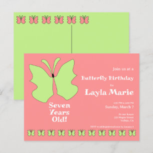 Carte Postale Fête d'anniversaire de papillon âgé de sept ans