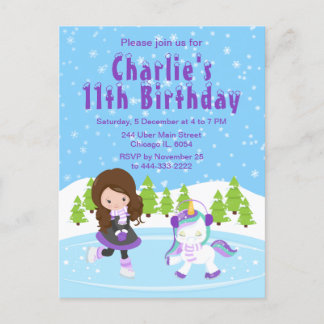 Carte Postale Fête d'anniversaire de patinage sur glace en hiver