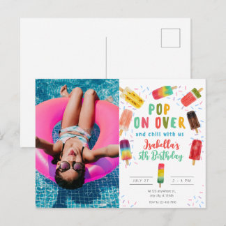 Carte Postale Fête d'anniversaire de piscine en été avec glace