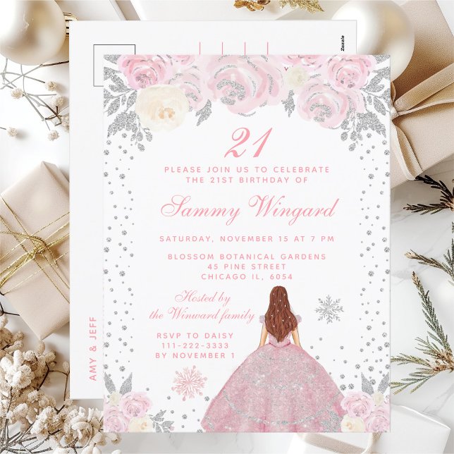 Carte Postale Fête d'anniversaire de princesse aux cheveux bruns (Créateur téléchargé)