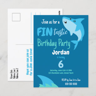 Carte Postale Fête d'anniversaire de requin fin-tastique des enf