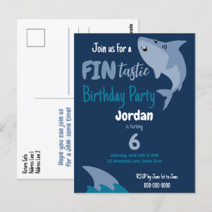 Carte Postale Fête d'anniversaire de requin fin-tastique Enfants