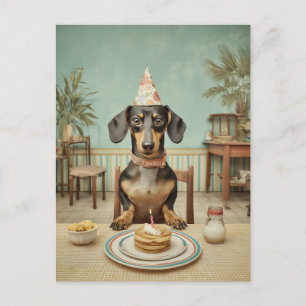 Carte Postale Fête d'anniversaire de teckel avec crêpes