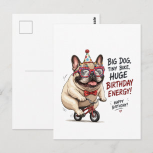 Carte Postale Fête d'anniversaire de vélo de Bouledogue Français