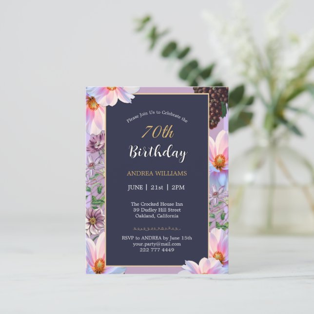 Carte Postale Fête d'anniversaire des 70 ans Fleur printanière f (Debout devant)