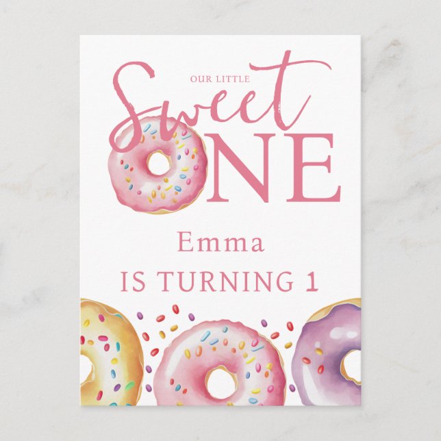 Carte Postale Fête d'anniversaire Donut Sweet One Rose 1 an  (Devant)