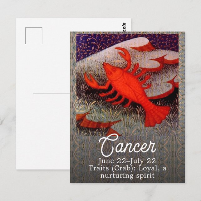 Carte Postale Fête d'anniversaire du signe du zodiaque Cancer le (Devant / Derrière)