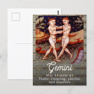 Carte Postale Fête d'anniversaire du signe du zodiaque Gémeaux l