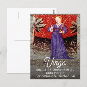 Carte Postale Fête d'anniversaire du signe du zodiaque Vierge la