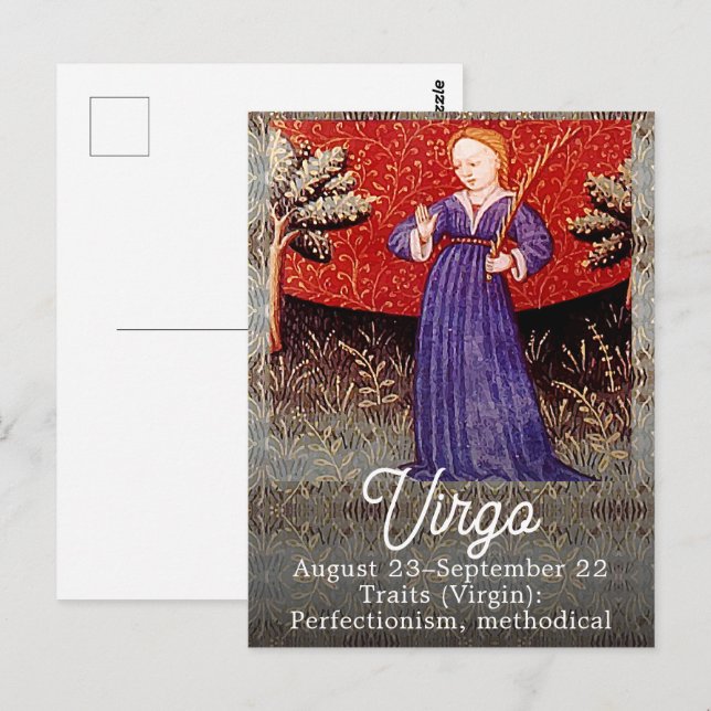 Carte Postale Fête d'anniversaire du signe du zodiaque Vierge la (Devant / Derrière)