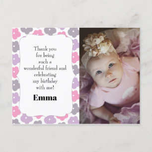 Carte Postale Fête d'anniversaire enfant Photo Merci Rose Violet