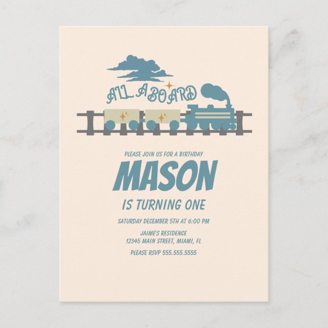 Carte Postale Fête d'anniversaire enfantine Train Rétro Terreux  (Devant)