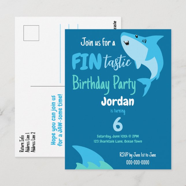 Carte Postale Fête d'anniversaire fin-tastique requin enfants so (Devant / Derrière)
