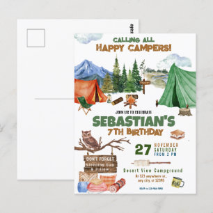 Carte Postale Fête d'anniversaire garçon aventure camping plein 