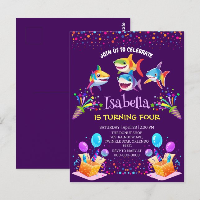 Carte Postale Fête d'anniversaire garçon Fun ballon requin arc-e (Devant / Derrière)