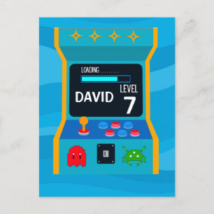 Carte Postale Fête d'anniversaire garçon jeu d'arcade monte de n