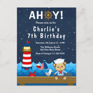 Carte Postale Fête d'anniversaire Garçon Marin Singe Rouge et Ma