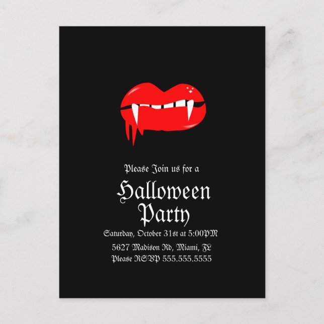 Carte Postale Fête d'anniversaire Halloween Vampire Lèvres Sangl (Devant)