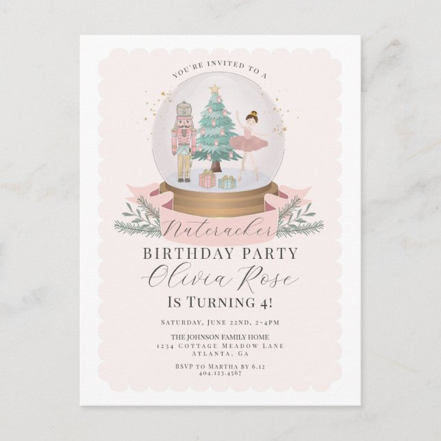 Carte Postale Fête d'anniversaire pastel rose de Noël Casse-Nois (Devant)