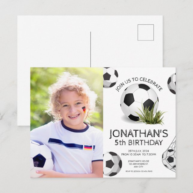Carte Postale Fête d'anniversaire Photo Enfants Football (Devant / Derrière)