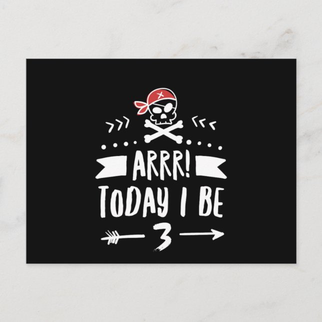 Carte Postale Fête d'anniversaire Pirate 3 Ans Arrr aujourd'hui  (Devant)