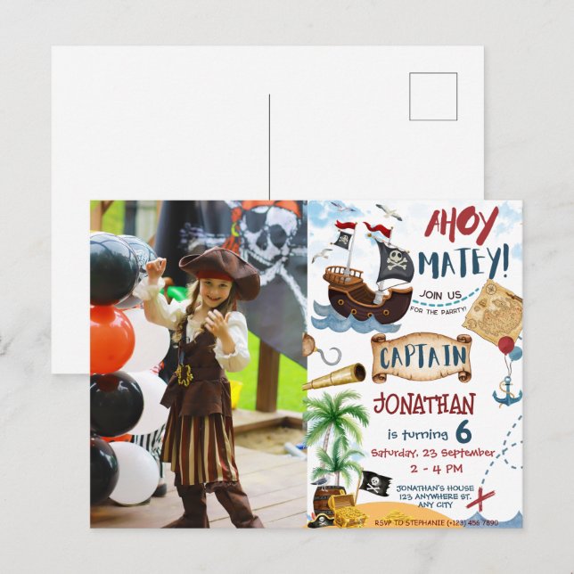 Carte Postale Fête d'anniversaire Pirate en photos (Devant / Derrière)