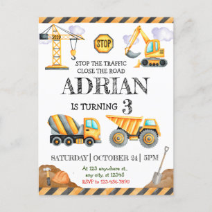Carte Postale Fête d'anniversaire pour enfants Camion à benne de