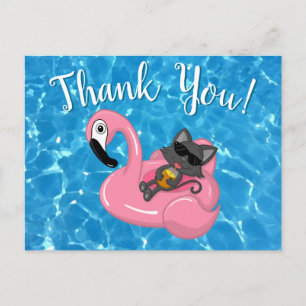 Carte Postale Fête d'anniversaire pour enfants Flamant Rose Chat