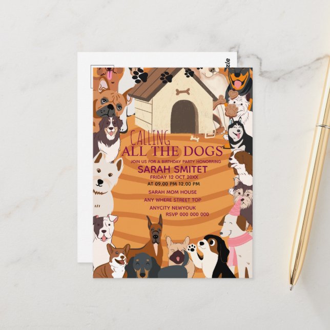 Carte Postale Fête d'anniversaire pour tous les chiens  faisons  (Devant/Arrière en situation)