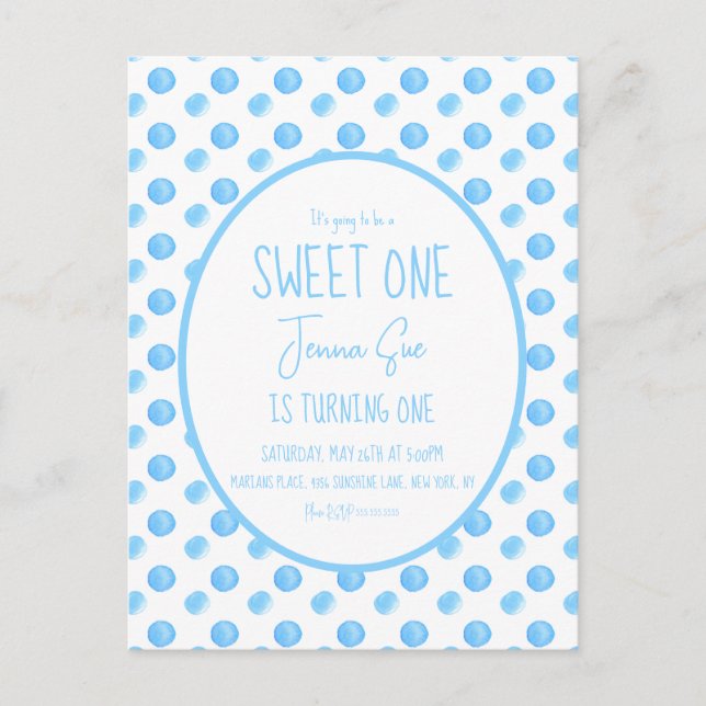 Carte Postale Fête d'anniversaire premier avec points à l'aquare (Devant)